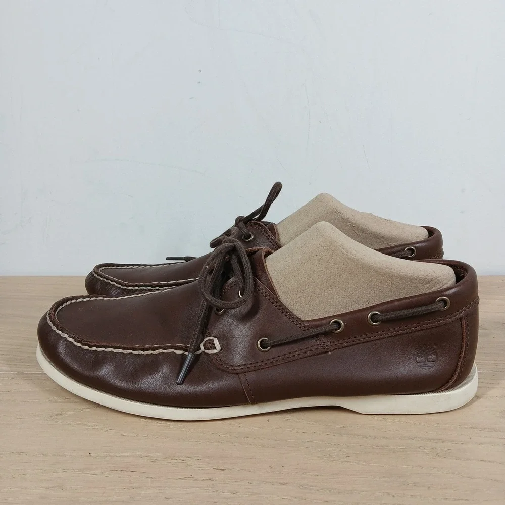 Timberland Boat Shoes Mens 11.5 Brown Leather Lace Up OrthoLite Comfort Casual